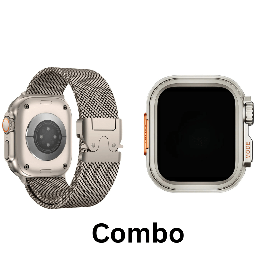 Combo Luxury Titanium Milanese Band + Ultra Metal Case By Regale Concept Compatible For Apple Watch