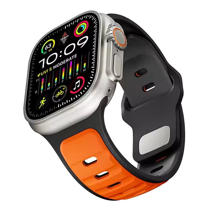 Orange - Black FKM Silicone Sports Bands By Regale Concept Compatible For Apple Watch