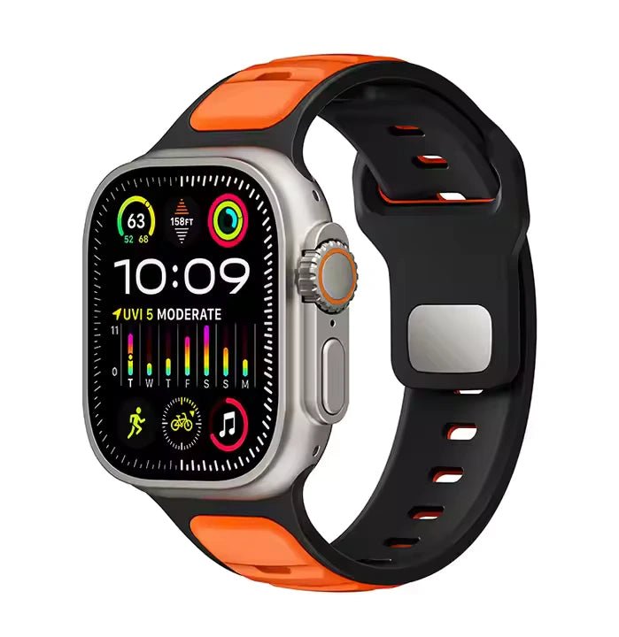 Orange - Black FKM Silicone Sports Bands By Regale Concept Compatible For Apple Watch